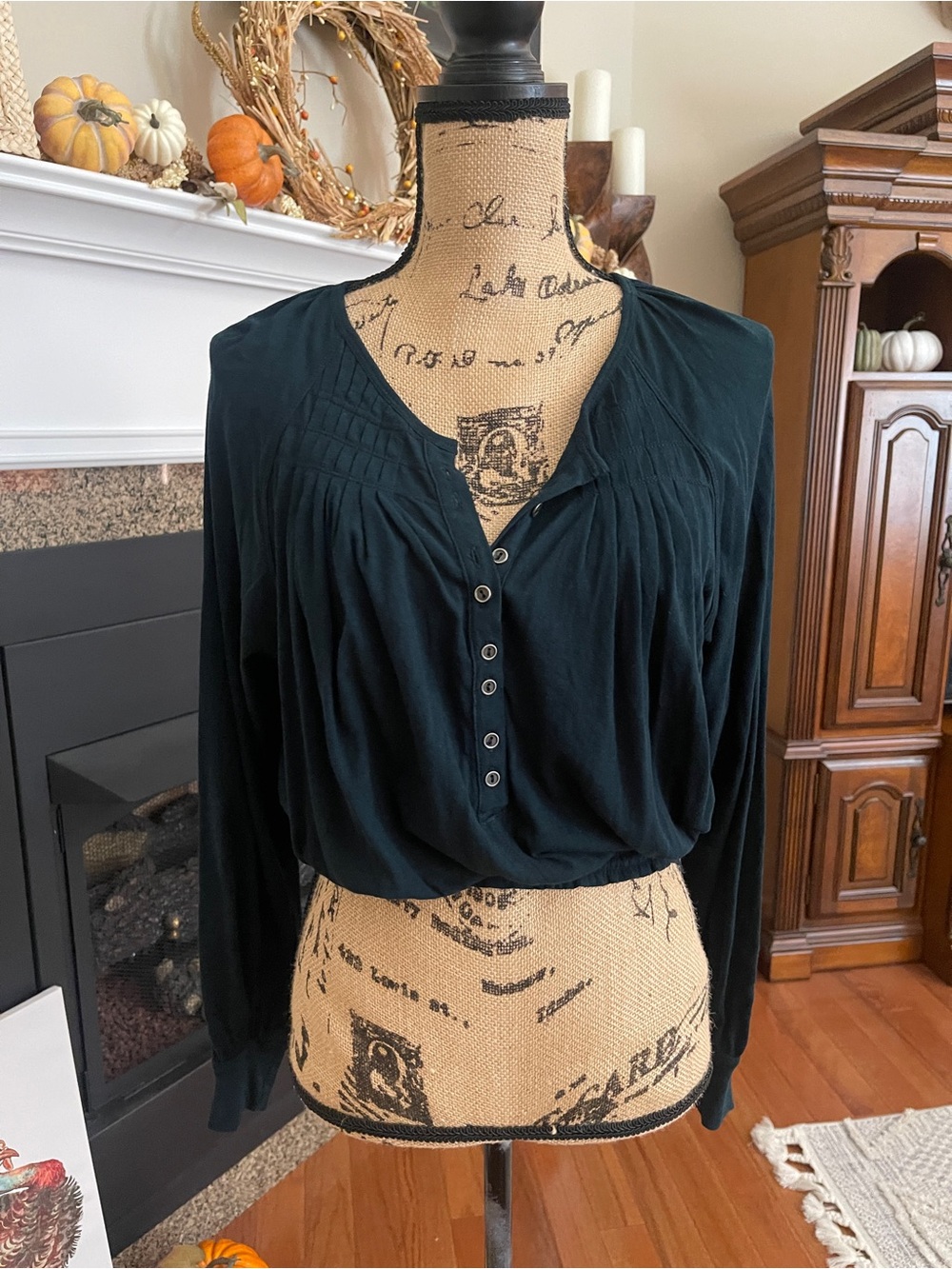 Free People Prairie Long Sleeve Top in Dream Lagoon Blue Henley Size XS New
